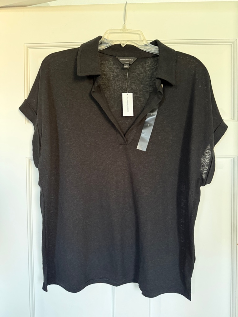 Banana Republic Black Collared Short-Sleeve Polo Top